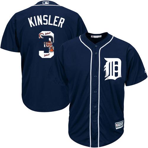 Tigers #3 Ian Kinsler Navy Blue Team Logo Fashion Stitched MLB Jersey - Click Image to Close